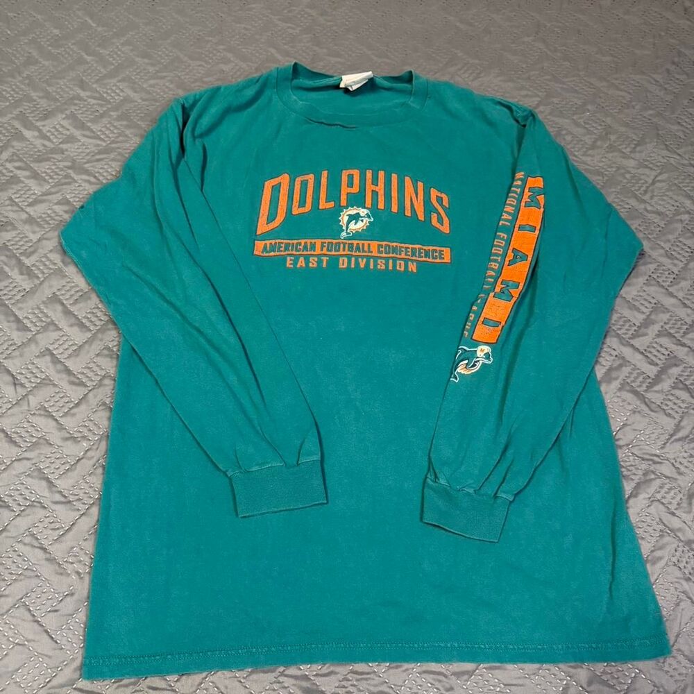 Vintage Made in USA Miami Dolphins NFL Football Long Sleeve Tee Men's Size Large